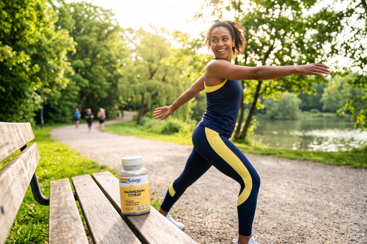 Solaray Magnesium Citrat 90 kapsler, hvid d�se med gul etiket og regnbuelogo.