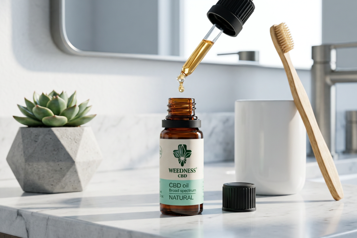 Weedness Harmony CBD Oil 10% Natural � 1000mg Broad Spectrum mundplejeolie i luksuri�se omgivelser