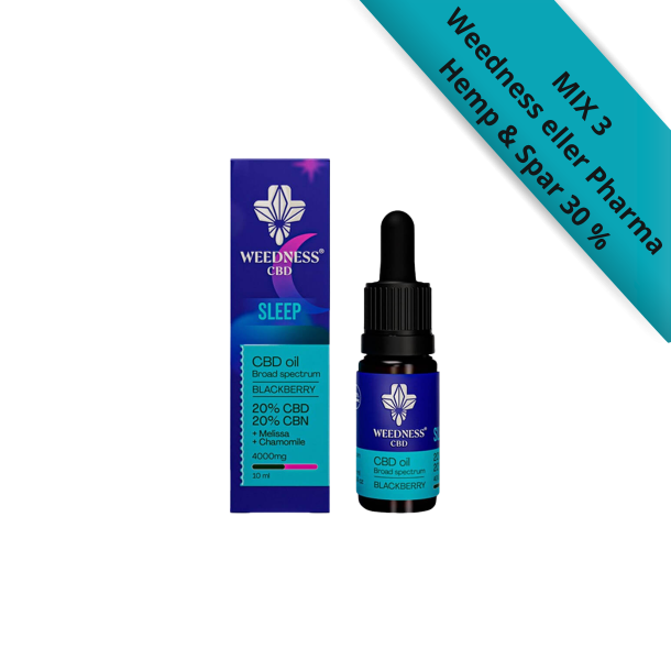 Weedness Blackberry Drops 4000mg i m�rkebl� �ske med lilla tilbudsbanner.
