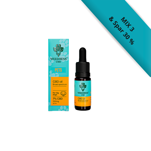 Weedness CBD PET oil 7% specialolie til store hunde hos Helseservice.