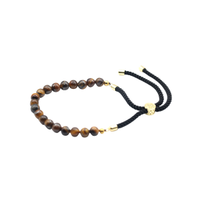 Justerbart �delstensarmb�nd � Tiger�je & Sort Snor  - 18K Guldbelagt