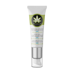 Hemphilia �kologisk Face Moisture Serum 20 ml til t�r hud. Hvid og gr�n tube med pr�cisionspumpe og hampblad-logo.