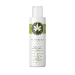 Hemphilia �kologisk Neem og Hampolie Blend 100 ml. Hvid og gr�n flaske uden tilsat parfume.