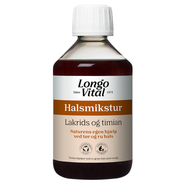 Longo Vital Halsmikstur 250 ml mod t�r hals med timian og lakrids.
