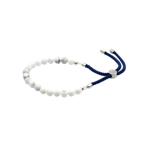 Justerbart �delstensarmb�nd � Hvid Howlit & Navy Snor - S�lvbelagt