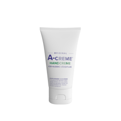En hvid 50 ml tube med A-creme Original H�ndcreme, st�ende oprejst p� en hvid baggrund med klassisk bl� og gr�n tekst.