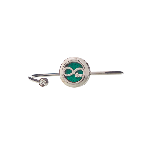 Aromaterapi armring i rustfrit st�l med krystal og Infinite Love medaljon hos Helseservice.
