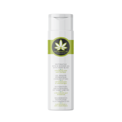 Hemphilia �kologisk Bath og Shower Gel 250 ml. Hvid flaske med et karakteristisk gr�nt hamp-logo.