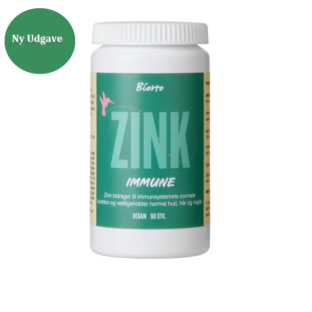 Biorto Zink Immune 90 veganske kapsler til hud og immunforsvar.