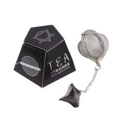 Te-�g i rustfrit st�l med r� sort obsidian krystal i gave�ske.