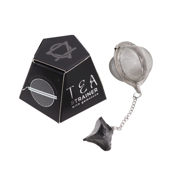 Te-�g i rustfrit st�l med r� sort obsidian krystal i gave�ske.