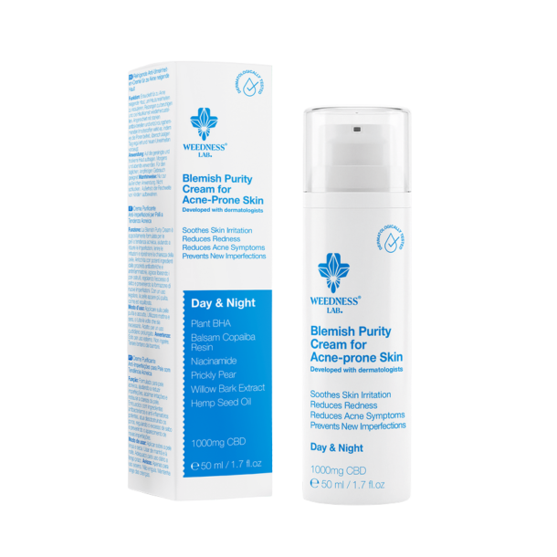 Weedness Blemish Purity CBD Cream 50ml &ndash; Let ansigtscreme til uren hud med 1000mg CBD, Niacinamid og Plant BHA.