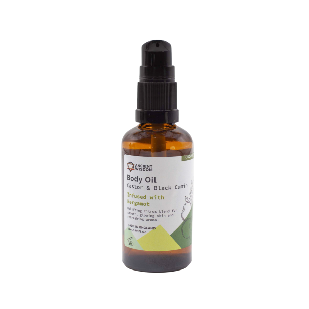 �kologisk Bergamot Kropsolie 50ml i ravgul glasflaske &ndash; eksklusiv, opfriskende og n�rende pleje til Wellness & Restitution pr�senteret p� shoppen.