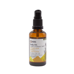 Organic Body Oil Rosemary & Frankincense 50ml i ravgul glasflaske &ndash; luksuri�s pleje til Wellness & Restitution pr�senteret p� shoppen.