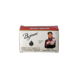 En rektangul�r hvid �ske med r�d kant fra m�rket Pre-Jet. �sken hedder 'Bojenmi Health Tea' og har et billede af en asiatisk kvinde p� fronten.