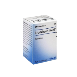 BioVita Bronchalis-Heel 50 tabletter. �sken er hvid og lysebl� og pr�senterer det klassiske hom�opatiske l�gemiddel.