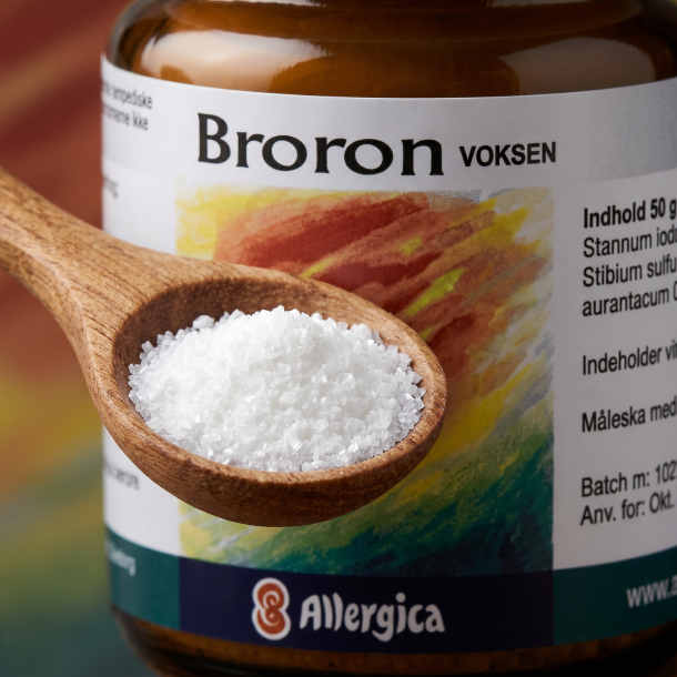 Et l�kkert makrobillede af en lille m�leske af tr�, der indeholder et snehvidt, krystallinsk laktosepulver. Baggrunden er bl�dt sl�ret i varme, dybe ravgyldne, rustr�de og antimon-gr� nuancer. Lyset falder blidt ind fra siden og fremh�ver pulverets rene struktur. Billedet udstr�ler h�ndv�rk, varme og klassisk hom�opatisk trituration.