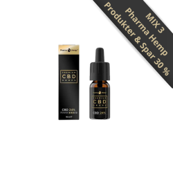 Pharma Hemp Premium Black 24% Olie i 10ml flaske med MIX 3 sticker.