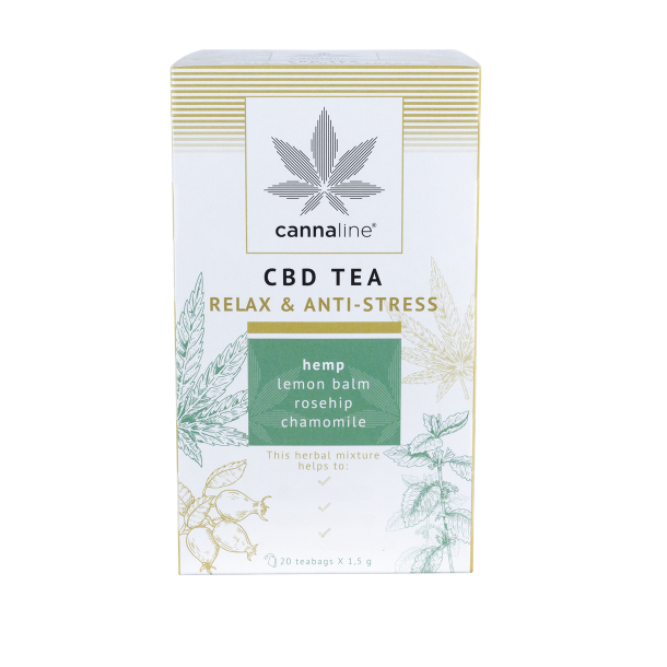 Cannaline Relax og Anti-stress te 20 breve med citronmelisse og hamp.