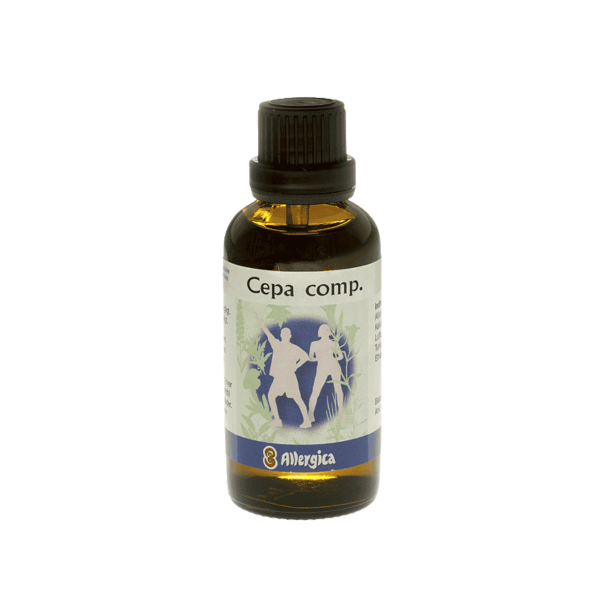 Allergica Cepa comp. 50 ml flaske &ndash; h�ndpotenseret hom�opatisk l�gemiddel med Allium cepa og Luffa operculata.