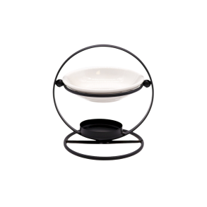 Duftlampe 'Round Stand' � Sort Metal & Hvid Keramik