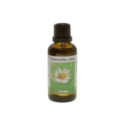 En m�rkebrun apoteker-glasflaske fra Allergica. Etiketten viser et smukt billede af en hvid og gul kamilleblomst med en beroligende, bl�d gr�n baggrund. Flasken indeholder 50 ml Chamomilla comp. dr�ber og har en praktisk indbygget dr�bet�ller.