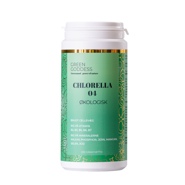Green Goddess �kologisk chlorella pulver 200g broken cell wall rig p� jern.