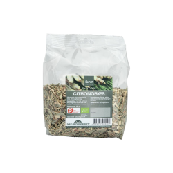 Natur-Drogeriet �kologisk Citrongr�s i gennemsigtig plastpose med m�rkegr�n etiket og 100 gram sk�ret urtete hos Helseservice.