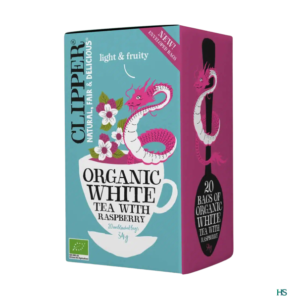 Clipper Hvid te med Hindbr 20 br.