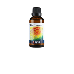 Allergica Coffearon 50 ml flaske med hvidt m�rkat og lysebrune detaljer. Dansk h�ndpotenseret hom�opati med kaffe og perikon.