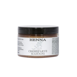 R�mer Henna Cremefarve Mahogni 140 ml glaskrukke med m�rker�d plantefarve pr�senteret hos Helseservice til naturlig h�rfarvning.