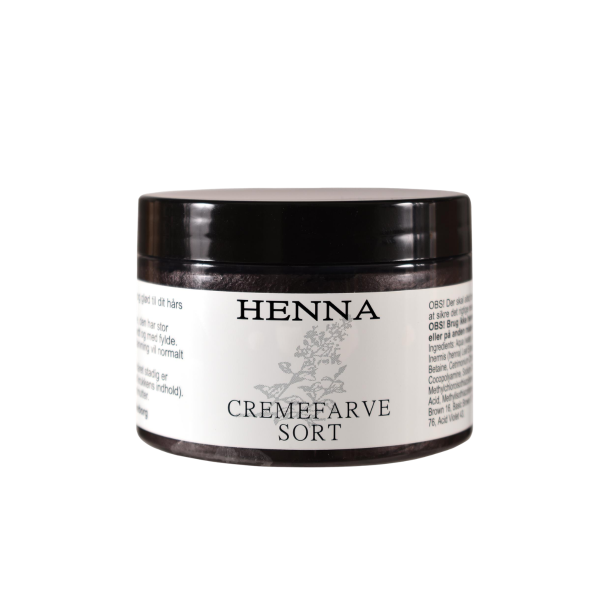R�mer Henna Cremefarve Sort 140 ml glaskrukke med dyb sort plantefarve til sk�nsom, vegansk og naturlig h�rfarvning hos Helseservice.