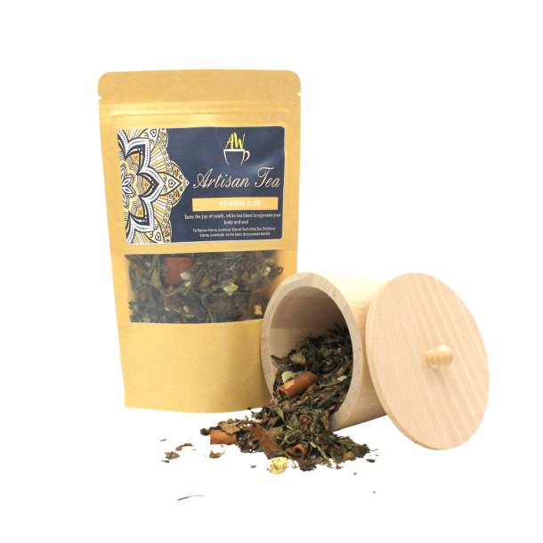 Artisan Tea Eternal Elixir 50g luksuri�s hvid Pai Mu Tan og gr�n Sencha te med kanel og mandler.