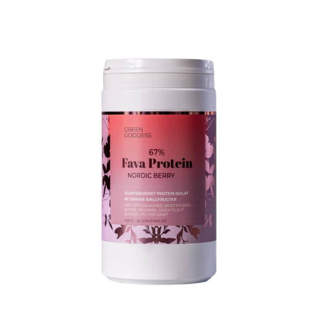 Green Goddess Nordic Berry vegansk fava proteinpulver 400g b�rsmag dansk produceret.