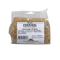 Natur-Drogeriet Fennikel knust 80 g urtete i gennemsigtig pose med tydelige fr� pr�senteret hos Helseservice.
