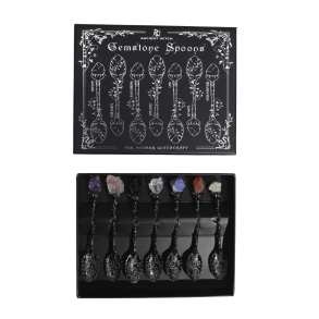 Gemstone Witch Spoons � Spirituelt Krystals�t 7 stk � Dark Silver