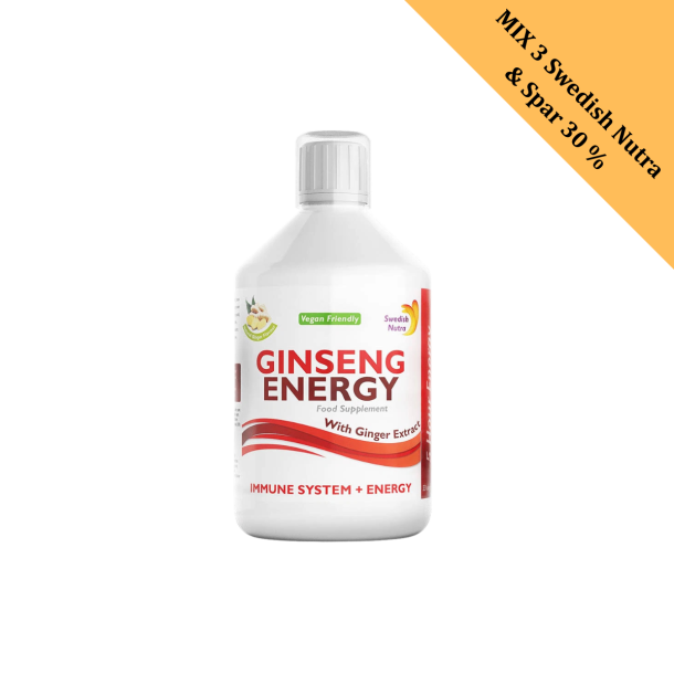 Swedish Nutra Ginseng Energy 500 ml flaske flydende kosttilskud mod tr�thed.