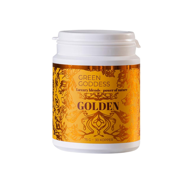 Green Goddess Golden Blend gurkemeje latte pulver 75g med ingef�r og appelsin.