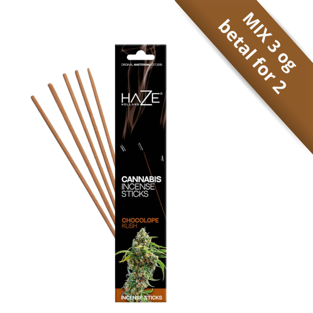 HAZE Holland Cannabis R�gelsespinde med Chocolope Kush duft i sort indpakning med r�dbrune detaljer.