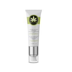 Hemphilia Anti-R�dme Ansigtscreme (Ultra Comfort) 40 ml med Hamp og CBD. Hvid og gr�n tube med pumpe.