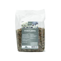 Natur-Drogeriet Hvidtj�rnblade m. blomst 125 g i gennemsigtig pose med t�rrede gr�nne blade og hvide blomsterdele hos Helseservice.