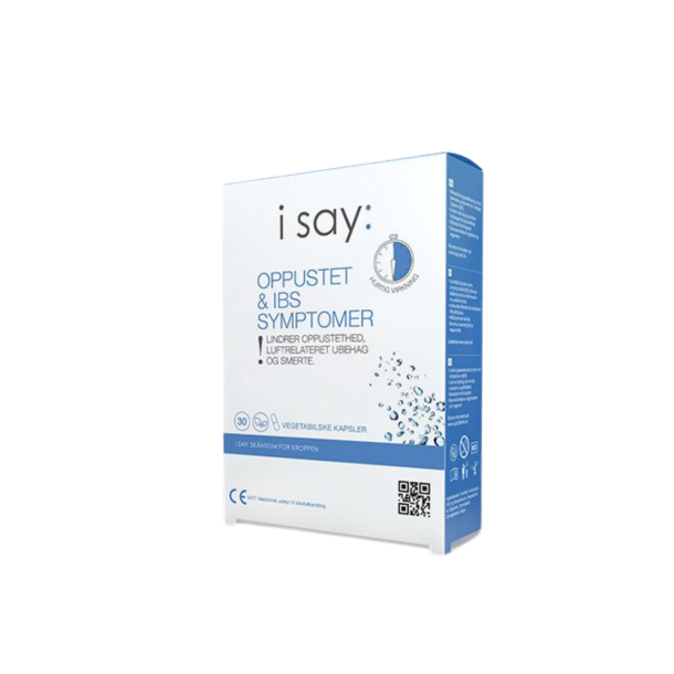 i say Oppustet 30 kapsler pakke, medicinsk udstyr mod luft i maven og IBS symptomer, simeticon kapsler mod oppustethed.