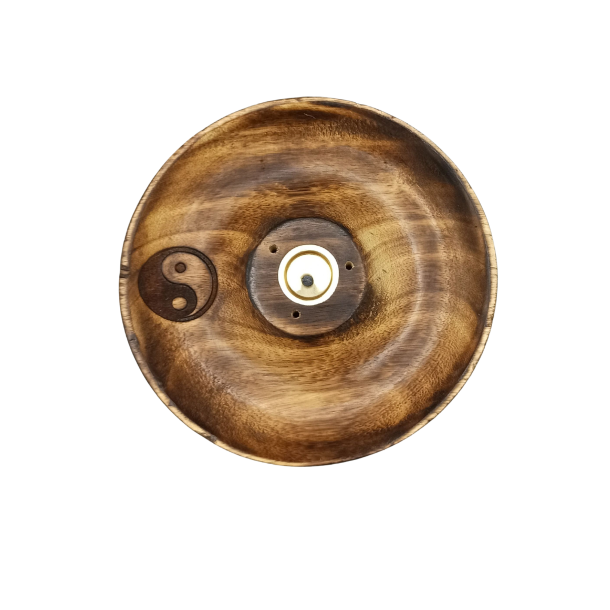 Yin & Yang r�gelseholder i h�ndlavet mangotr� til pinde og cones &ndash; spirituel boligindretning fra Ancient serien.