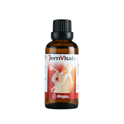 Allergica JernVital H 50 ml flaske med hvidt m�rkat og r�dlige detaljer. Dansk h�ndpotenseret hom�opati med jernfosfat.
