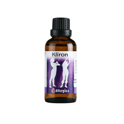 Allergica Kliron 50 ml flaske med hvidt m�rkat og bl�lige detaljer. Dansk h�ndpotenseret hom�opati til voksne.