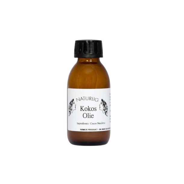 R�mer Naturlig Kokosolie 100 ml i m�rk, ravfarvet glasflaske. Et 100% rent og naturligt multiprodukt til hud og h�r.