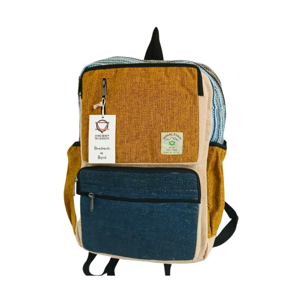 Nepal Hamp Rygs�k Stor - Teal &amp; Gurkemeje H�ndlavet