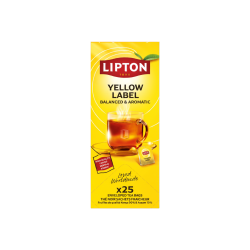 Lipton sort te 25 breve i specialudgaven Loved Worldwide. Den gule emballage fremviser et glas med varm te og fremh�ver ingredienserne fra Kenya og Assam.