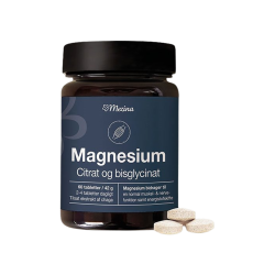 Mezina Mineral Komplex Magnesium tabletter med Chaga i m�rk bl� plantebaseret d�se.