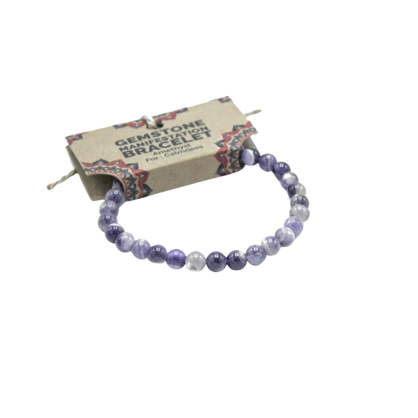 Amethyst manifestationsarmb�nd Calmness med lilla krystalperler til indre ro, klarhed og balance.